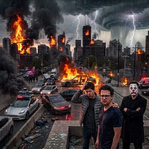 Sam Altman, Dario Amodei, and Elon Musk brooding over the AI apocalypse.
